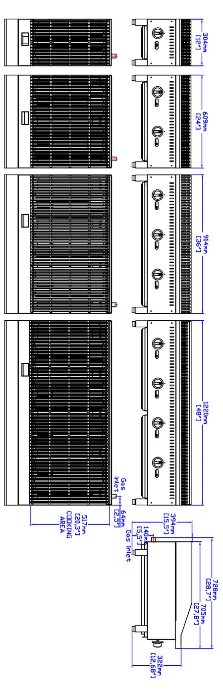Gas Charbroilers: dimension drawing