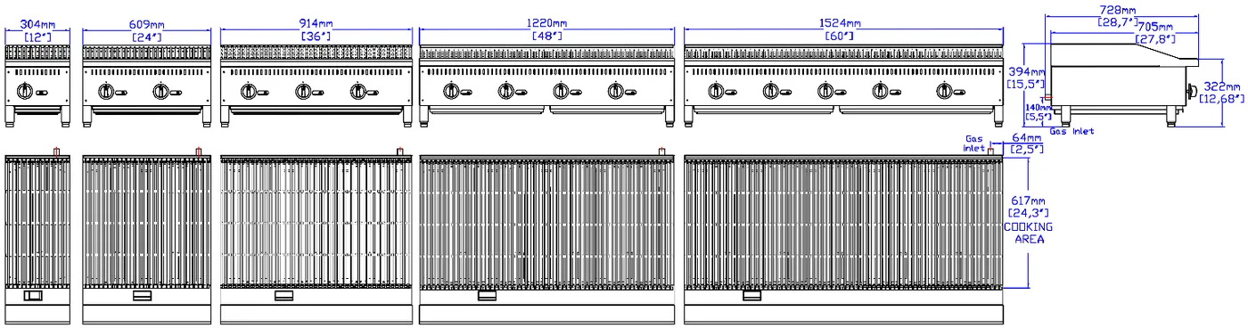 Deep Gas Charbroilers: dimension drawing