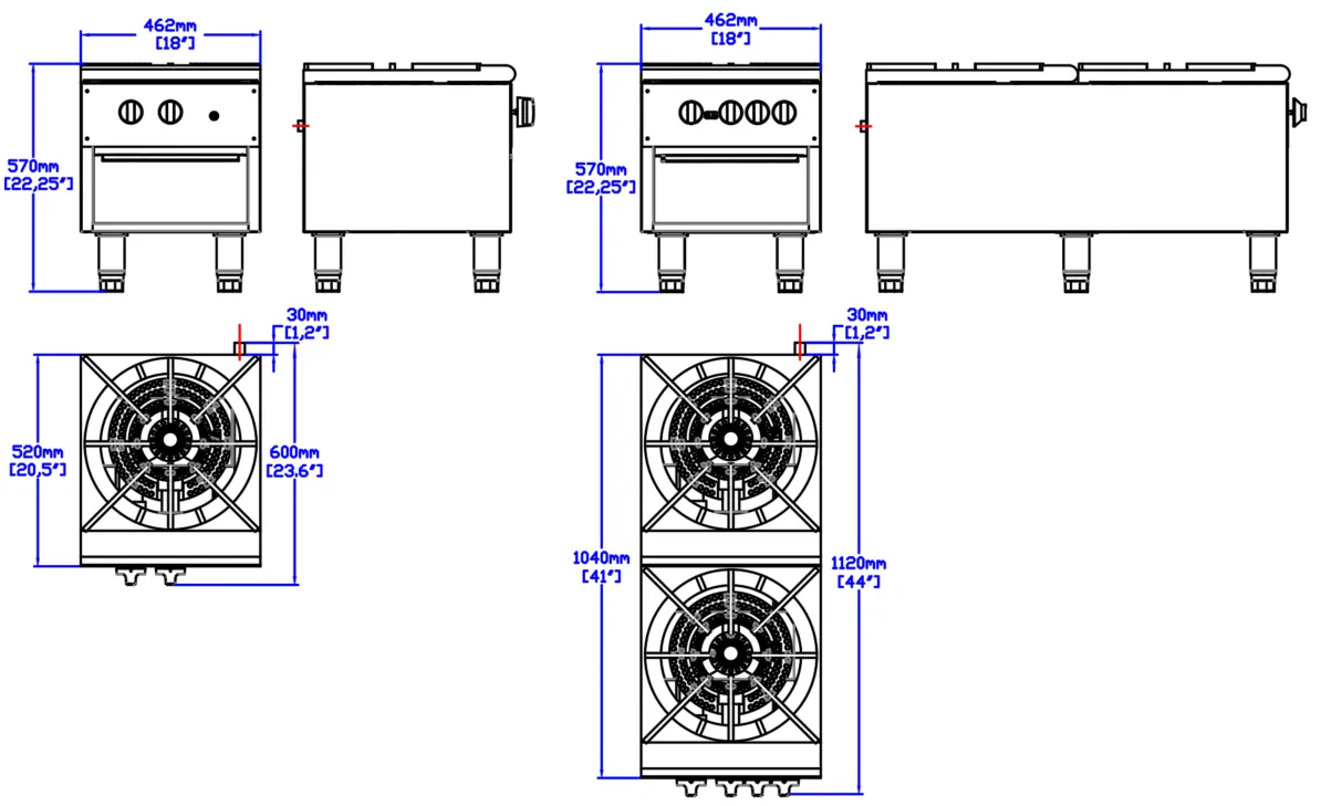 Gas Stock Pot Ranges · CE: dimension drawing