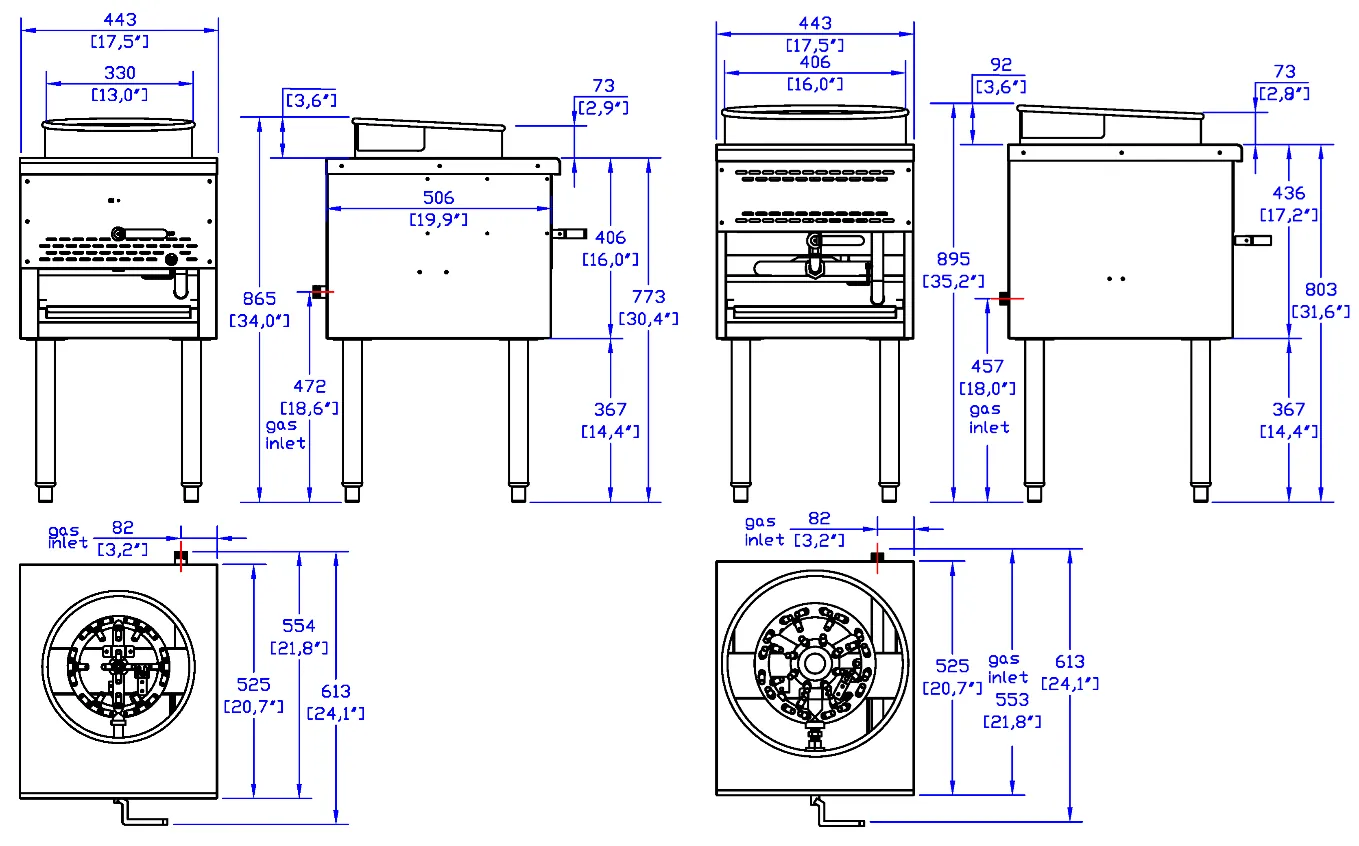 Wok Ranges · Cross-Jet Burner: dimension drawing