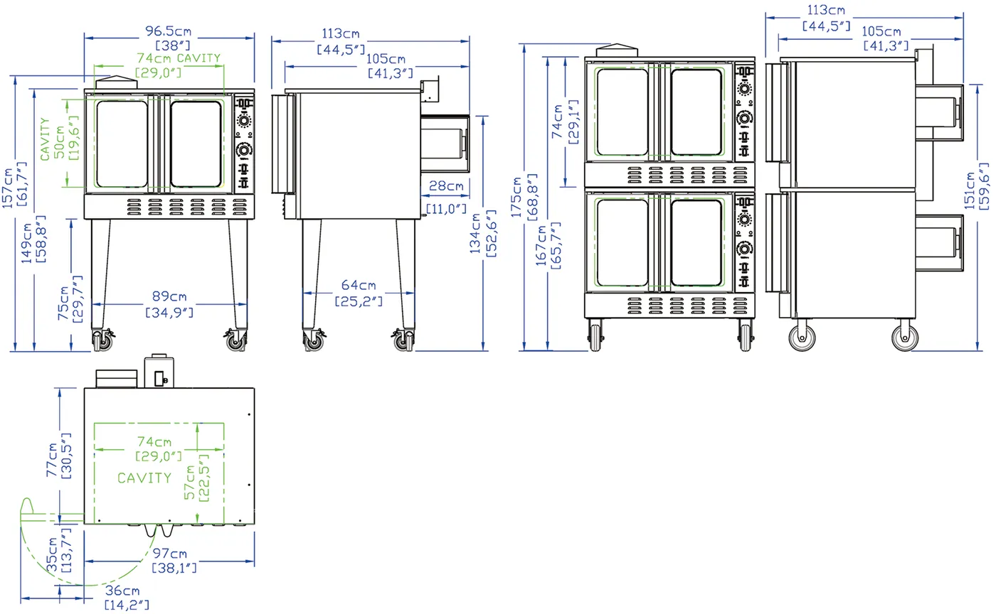 Electric Convection Ovens: dimension drawing