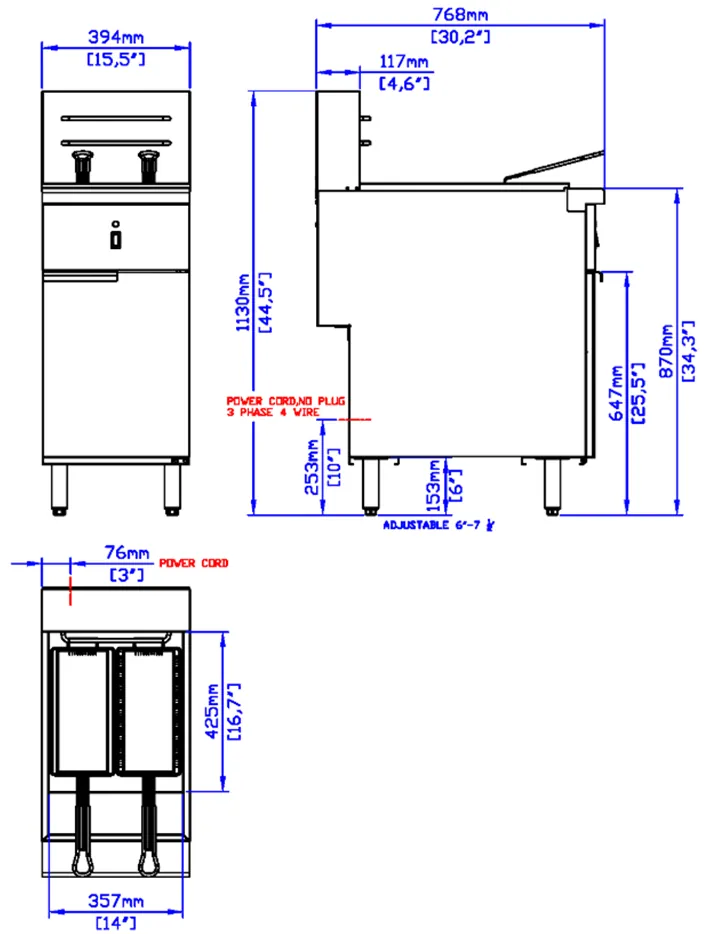 Electric Floor Fryer · 208/240V: dimension drawing