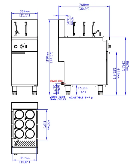 Electric Pasta Cooker: dimension drawing
