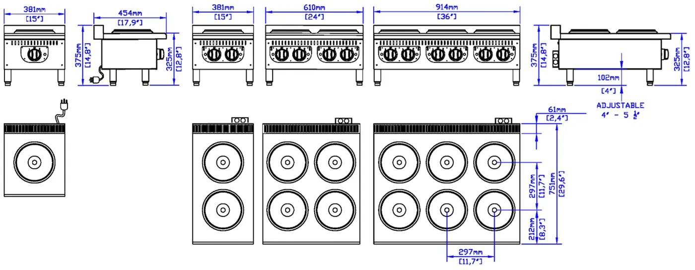 Electric Hot Plates · 220/380V: dimension drawing