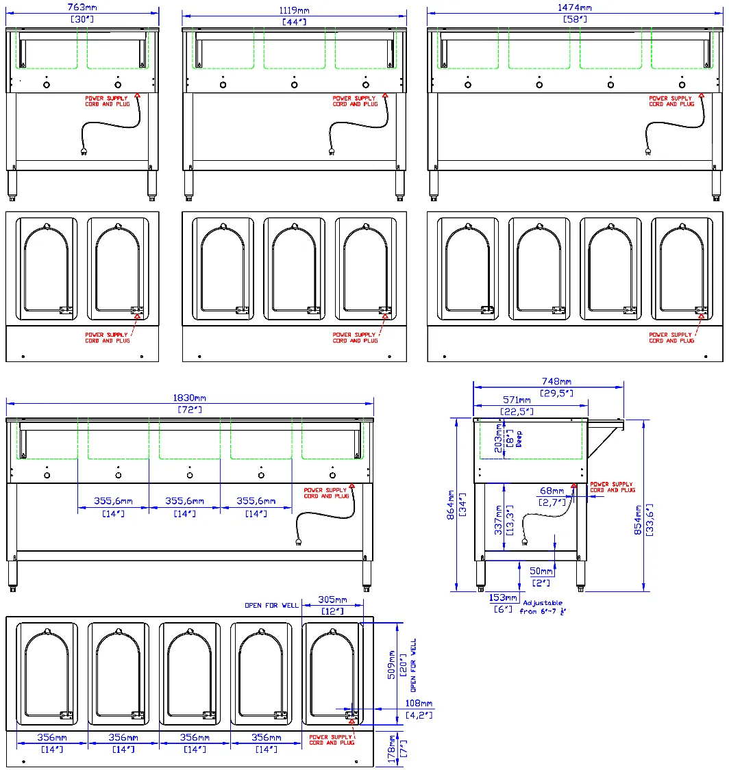 Electric Hot Food Tables: dimension drawing